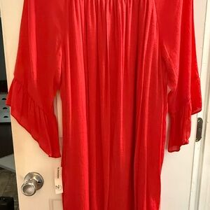 Flowy Red Dress with Ruffled Sleeves